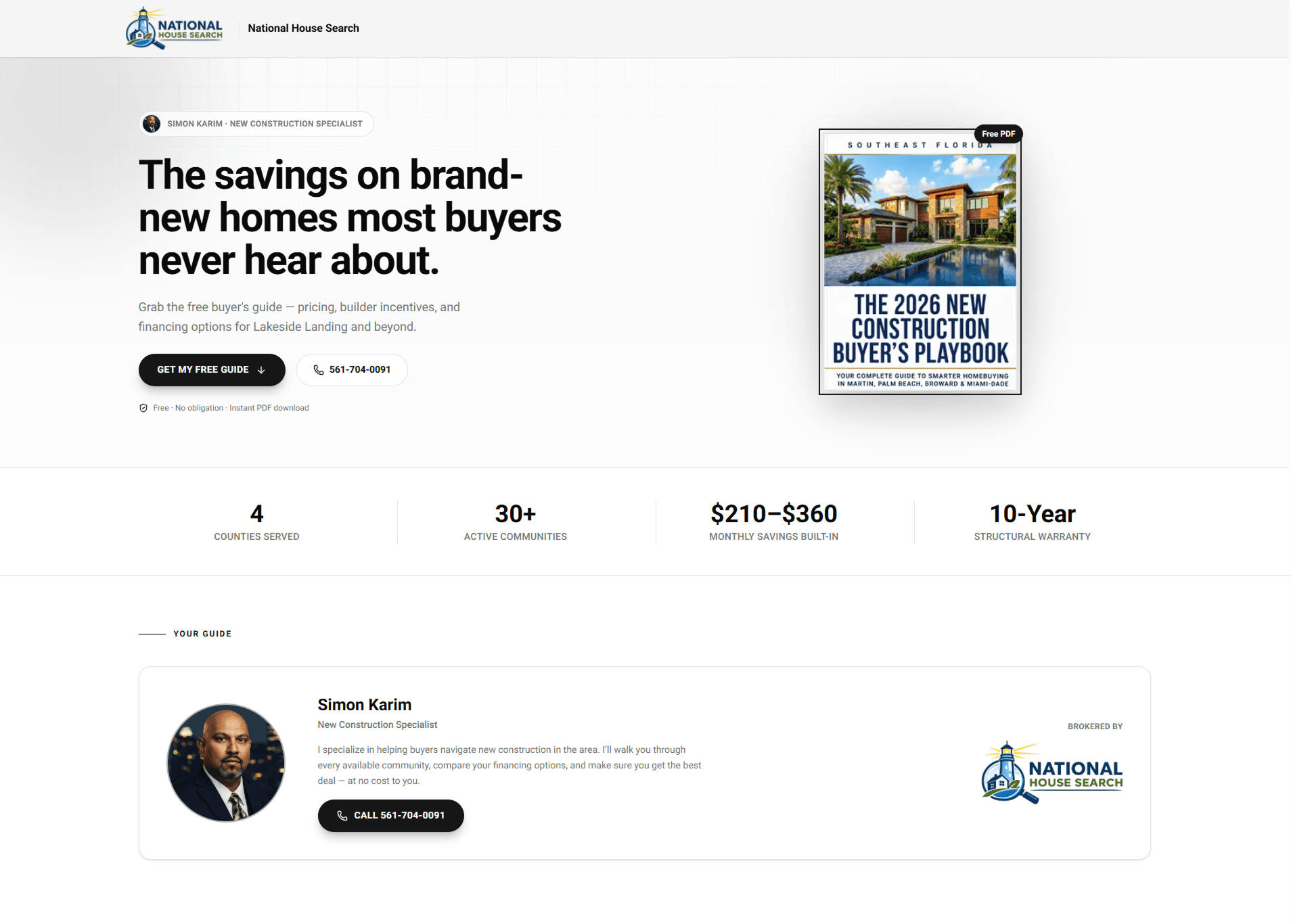 Example of a branded agent landing page showing new-construction homes