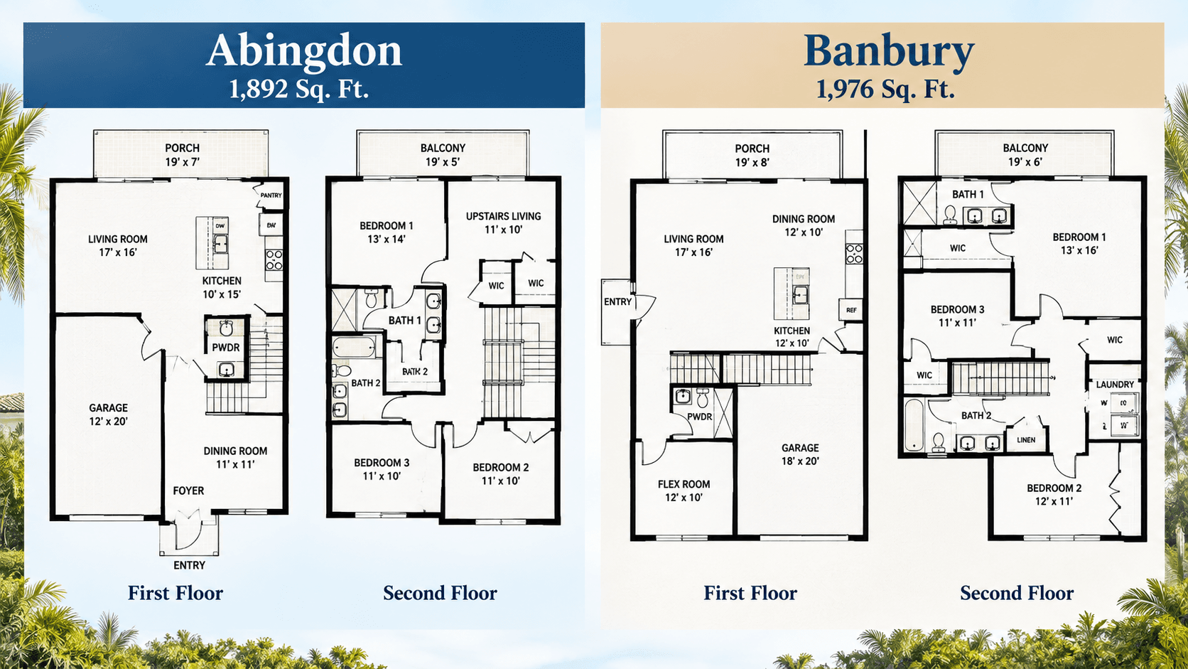 Abingdon and Banbury floor plans side by side at Vintage Oaks