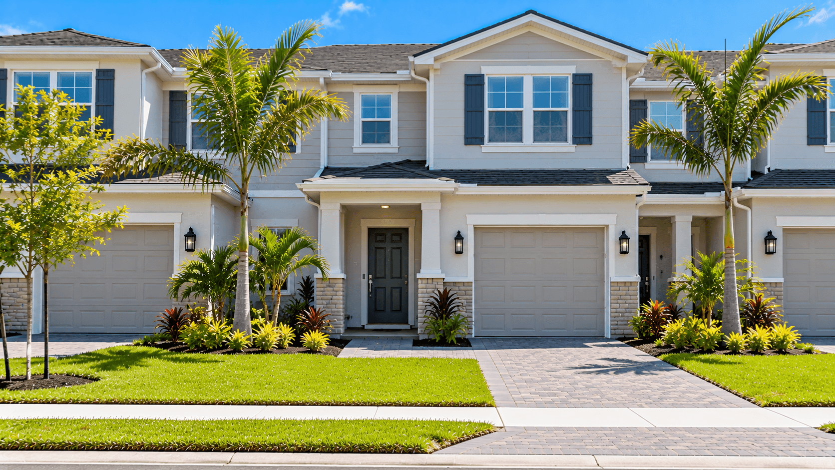 Front of a Lennar two-story townhome at Aria Park in Homestead, FL
