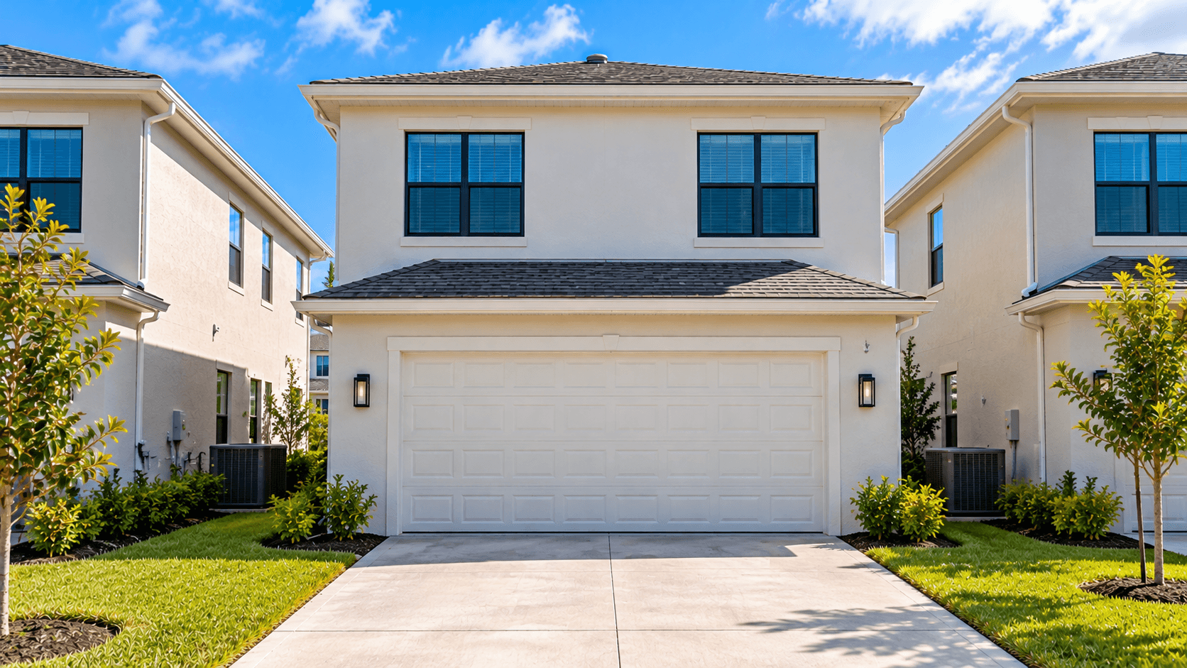 Two-car rear garage door on a Lennox townhome at Breezewood