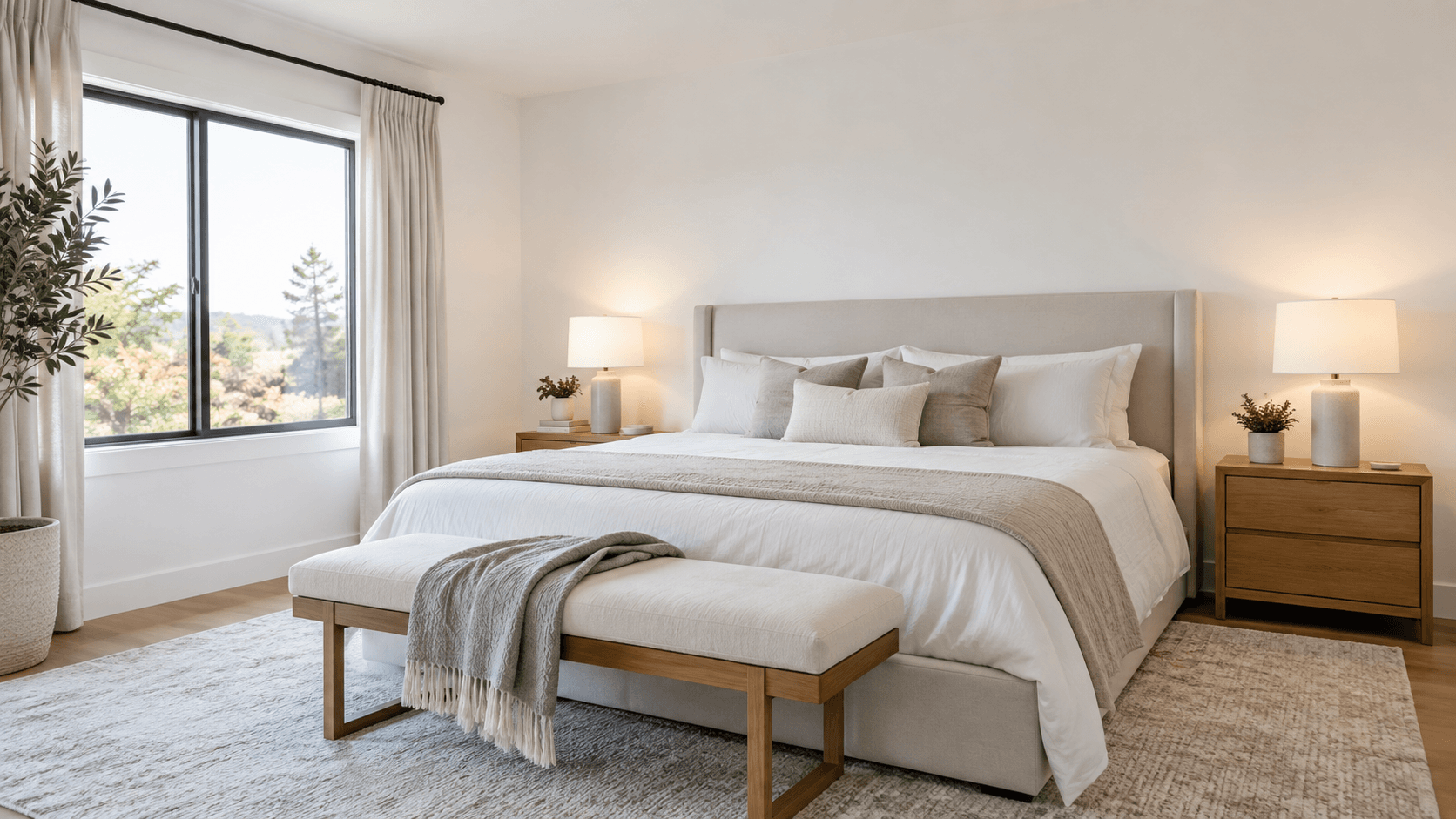 Main bedroom with a king bed and two nightstands