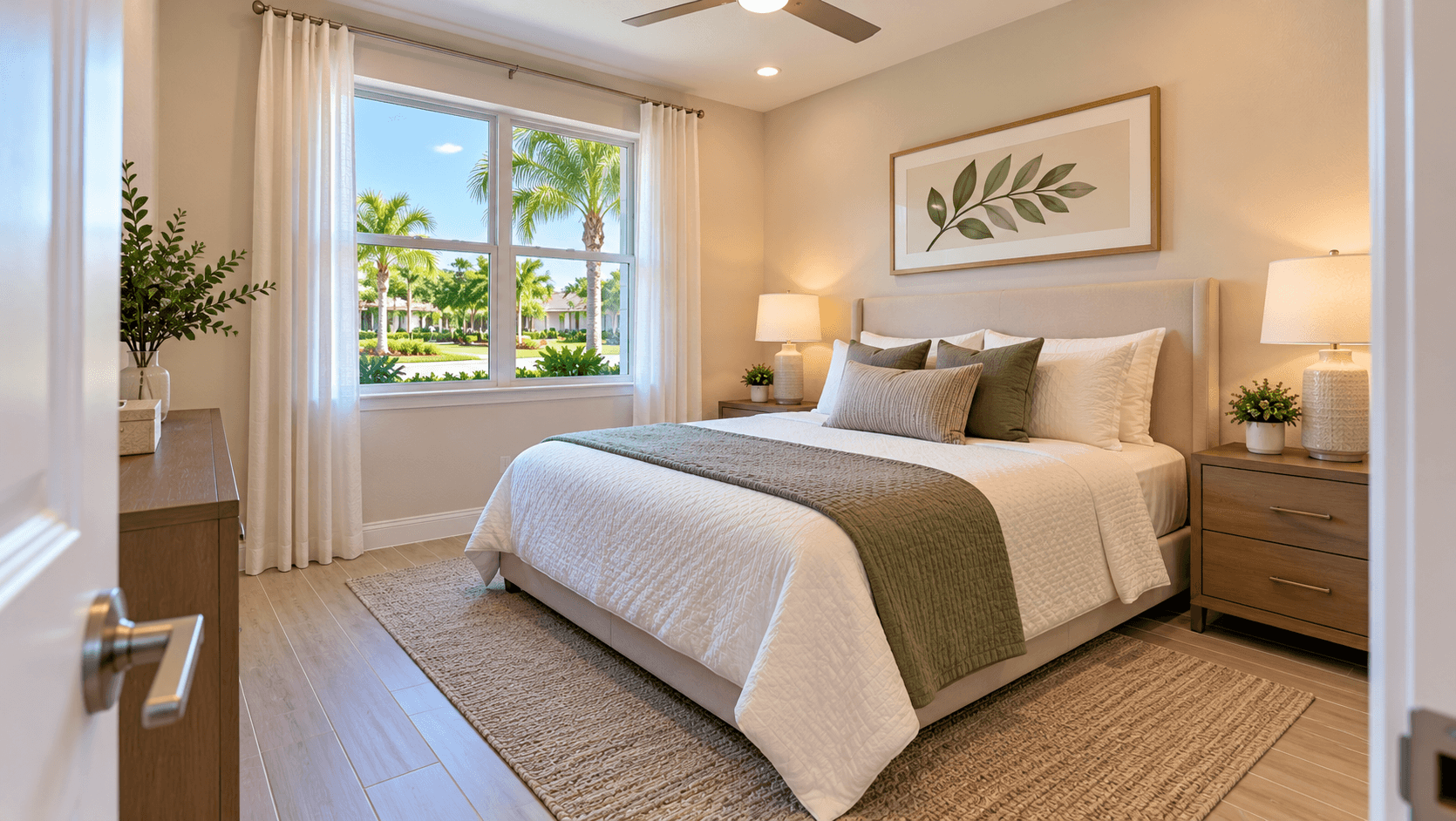 First-floor bedroom in a Coral Landings model home