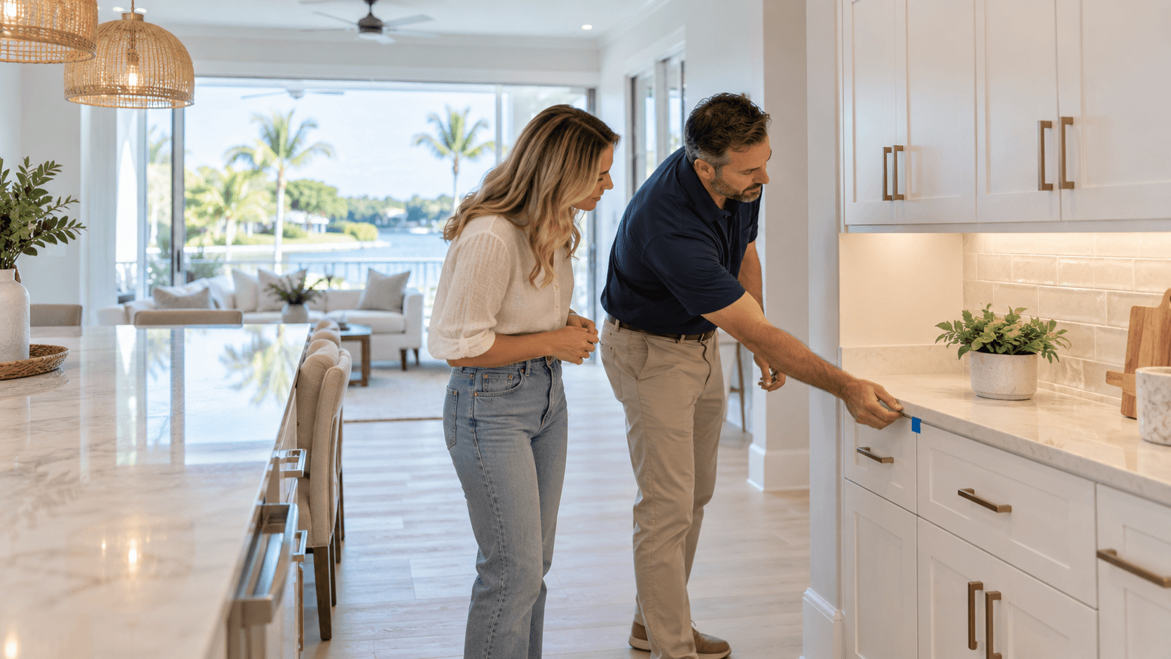 Buyer and builder starting a blue tape walkthrough