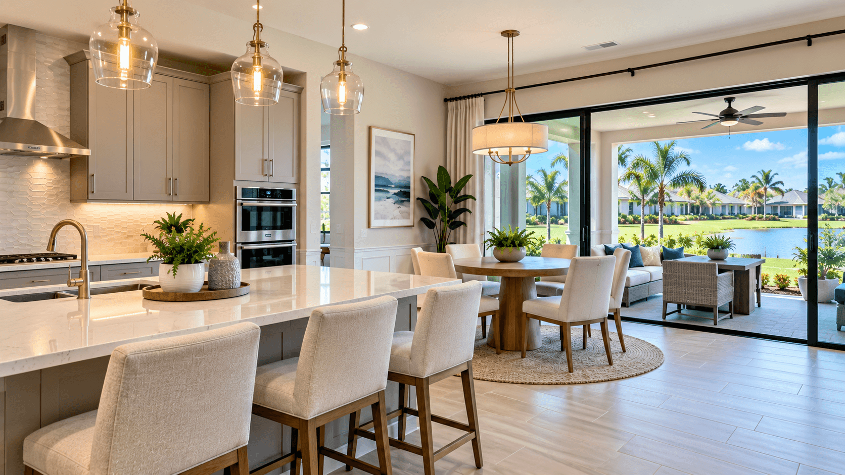 Café dining area beside the kitchen in a Greyhawk Landing model