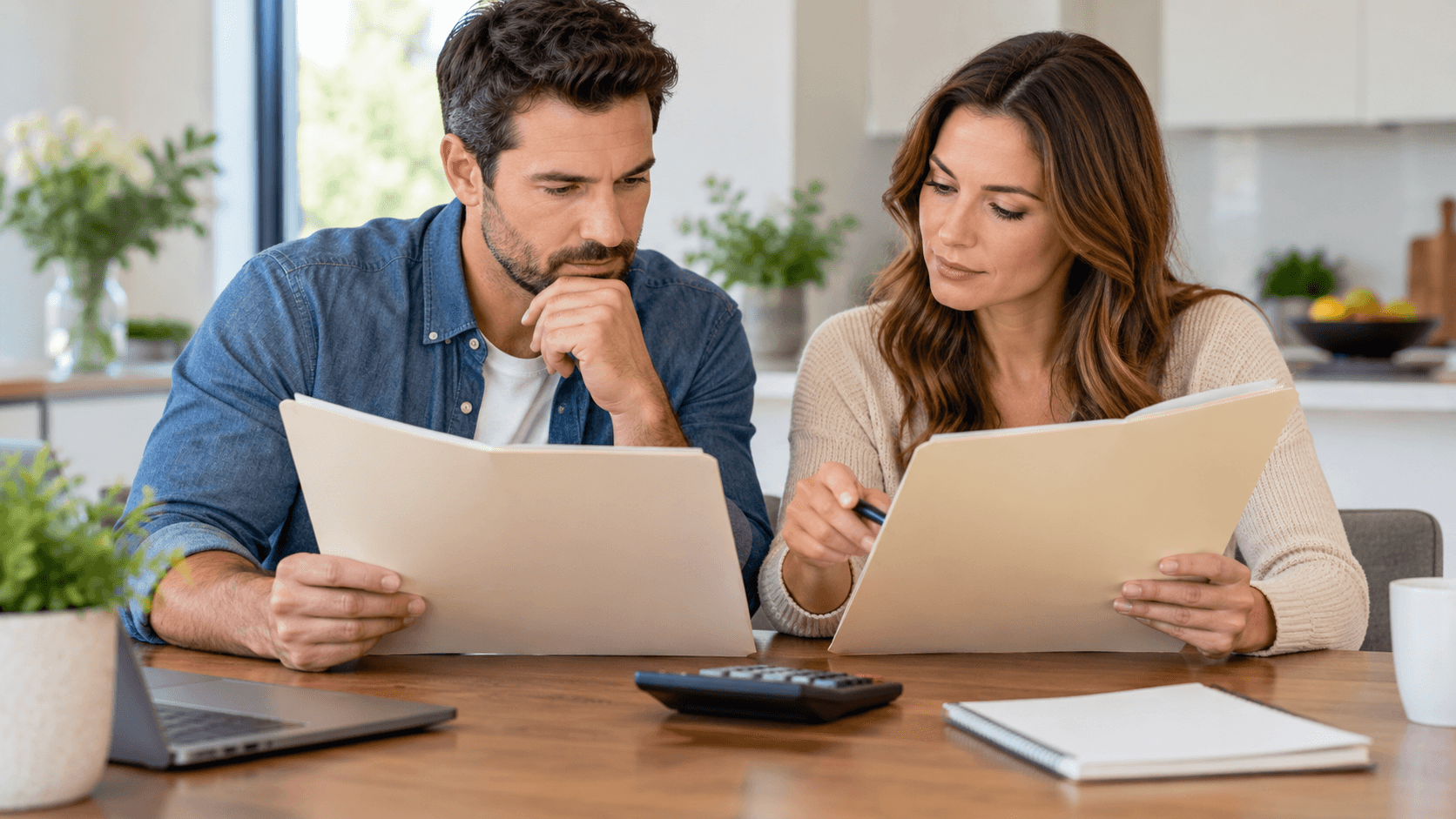 Couple comparing two mortgage lender offers