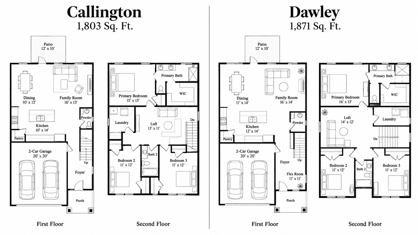 Callington and Dawley floor plans side by side at Vintage Oaks