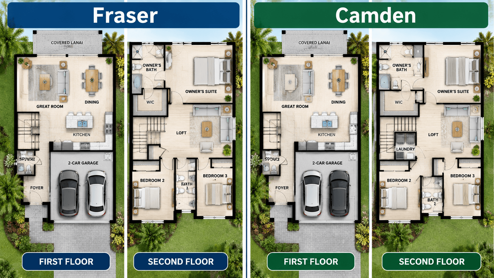 Fraser and Camden floor plans side by side at Ivy Ranch