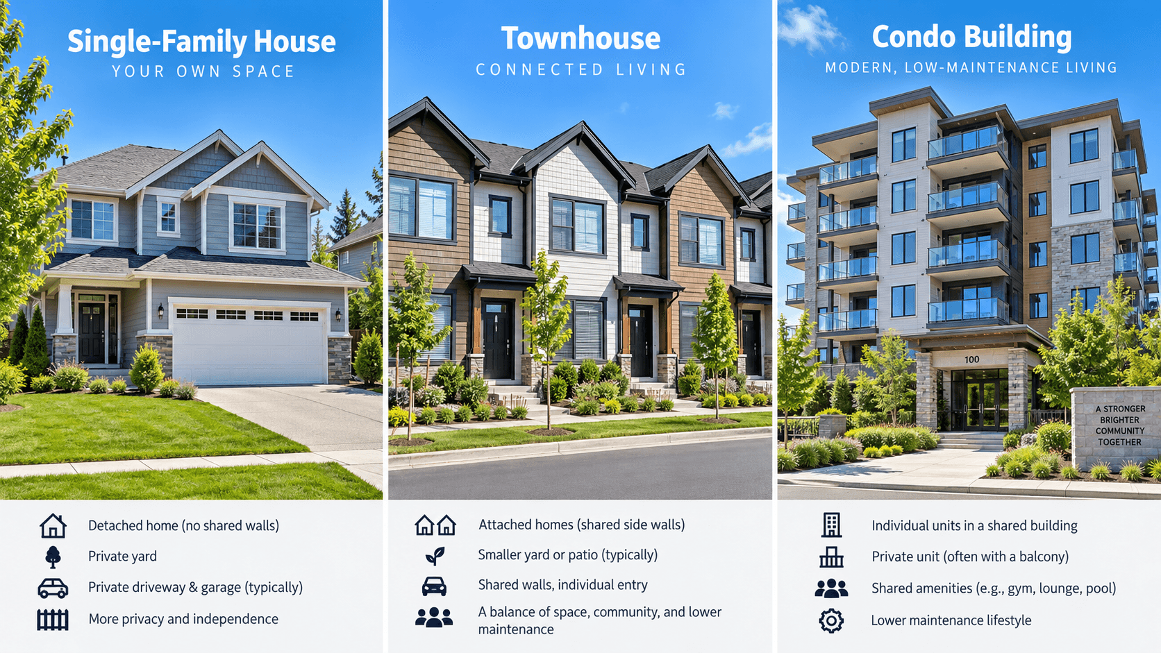 Condo vs. Townhouse vs. Single-Family: What's Different