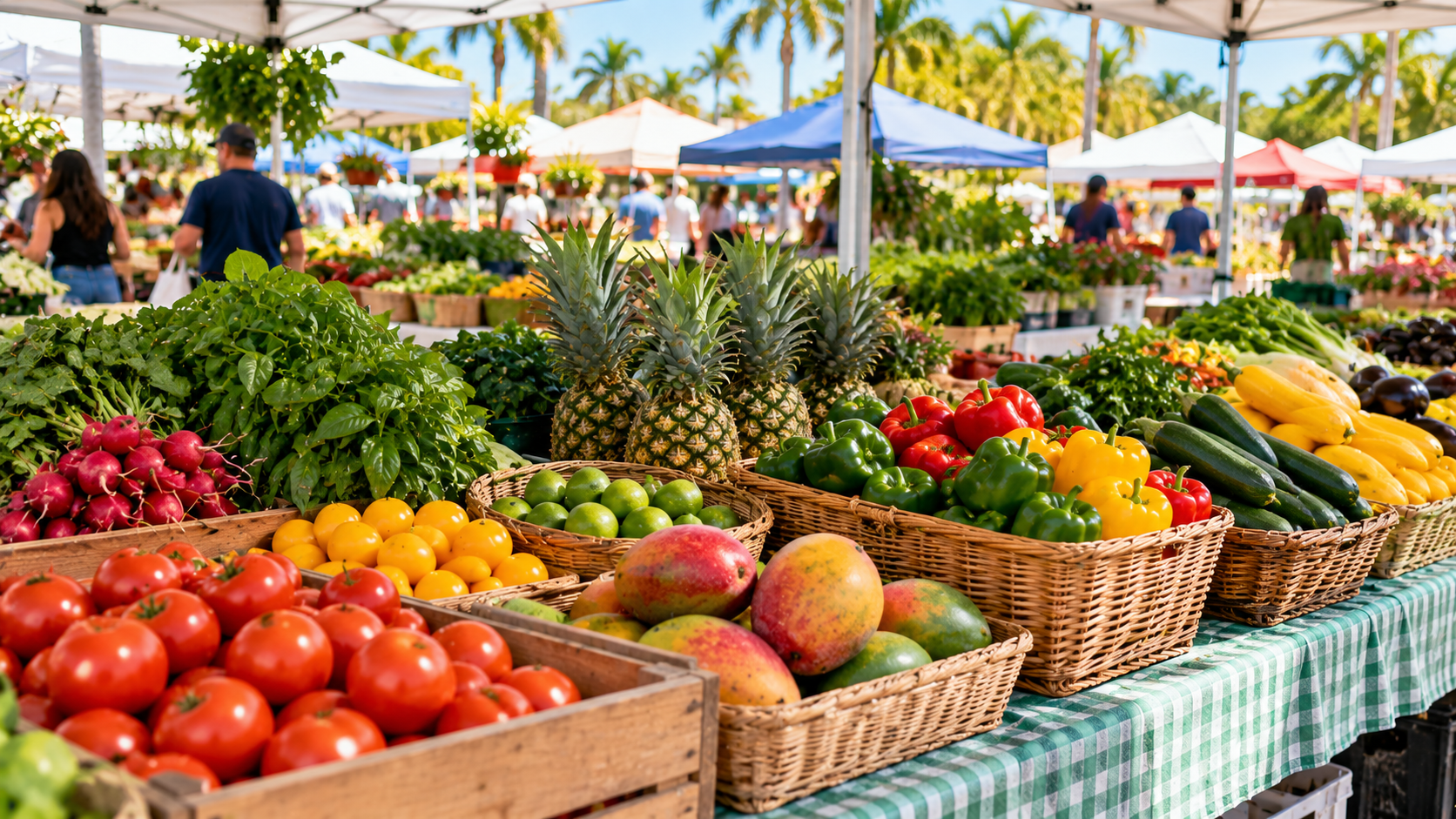 Fruit and vegetable stand at a farmers market in Homestead, Florida