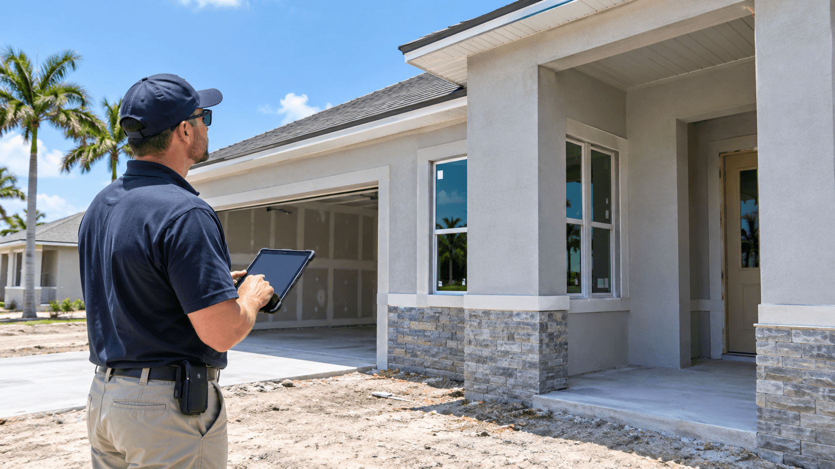 Inspector starting a final new construction home inspection