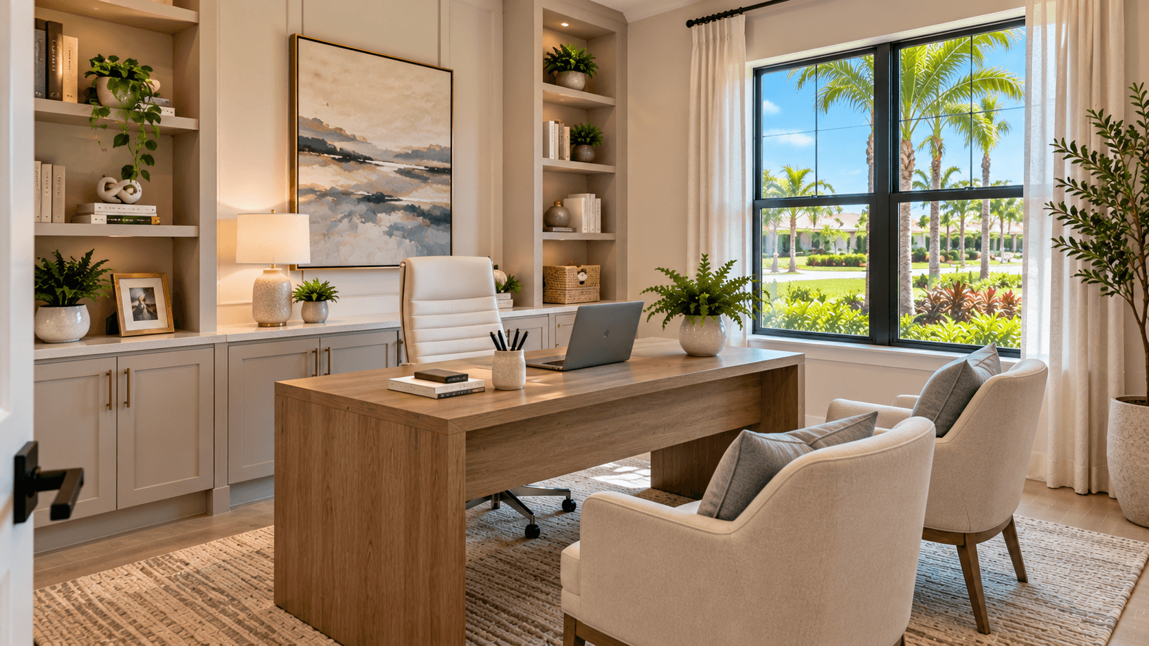 Flex room set up as a home office in an Avondale at Avenir home