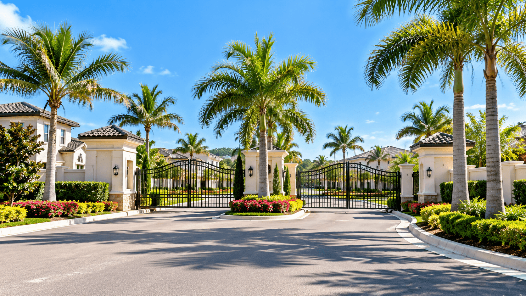 Gated entry at Del Mar, a Lennar townhome community near Florida City, Florida