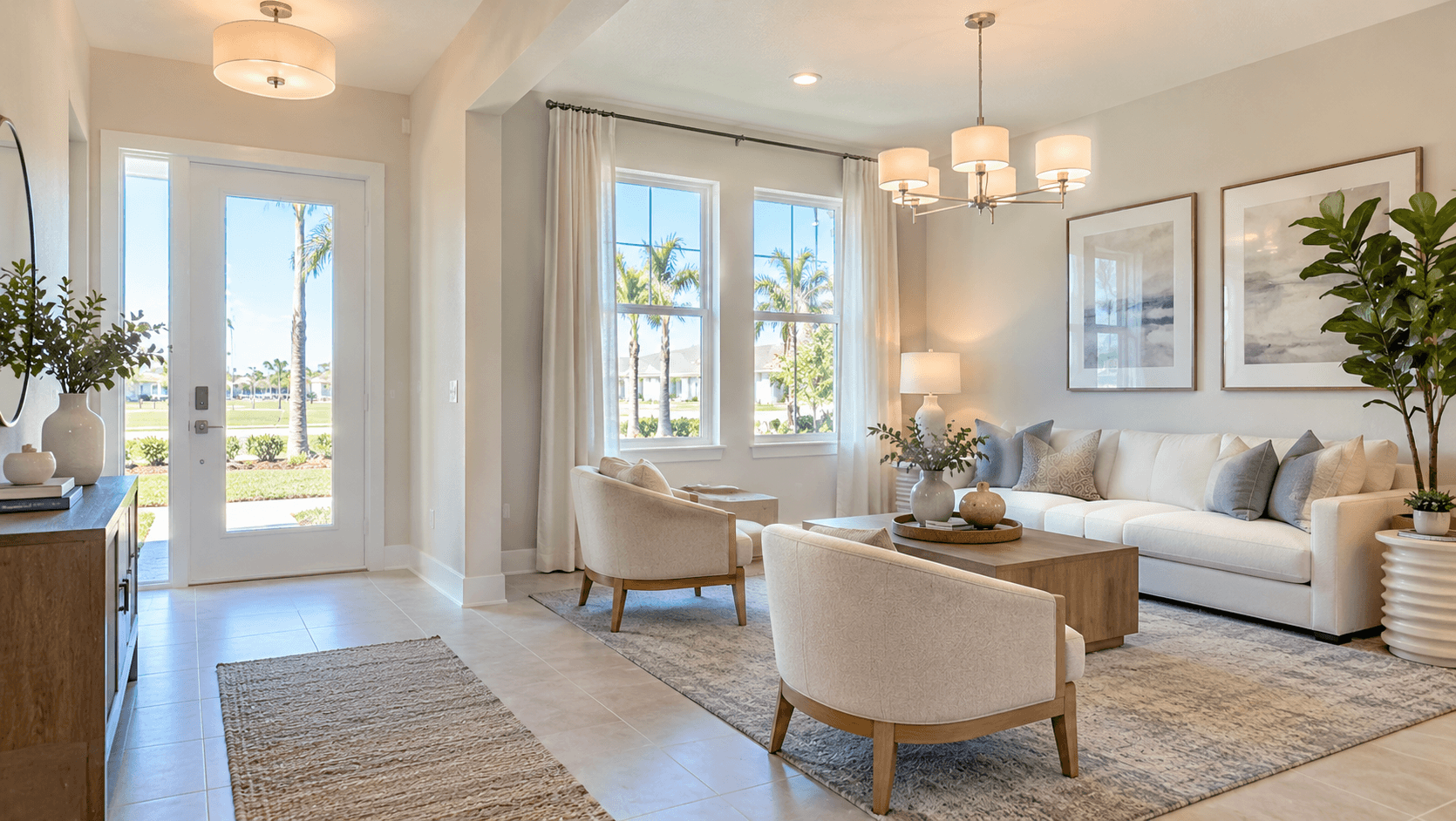 Formal living room near the front entry in a Lennar model home at Heron Pointe