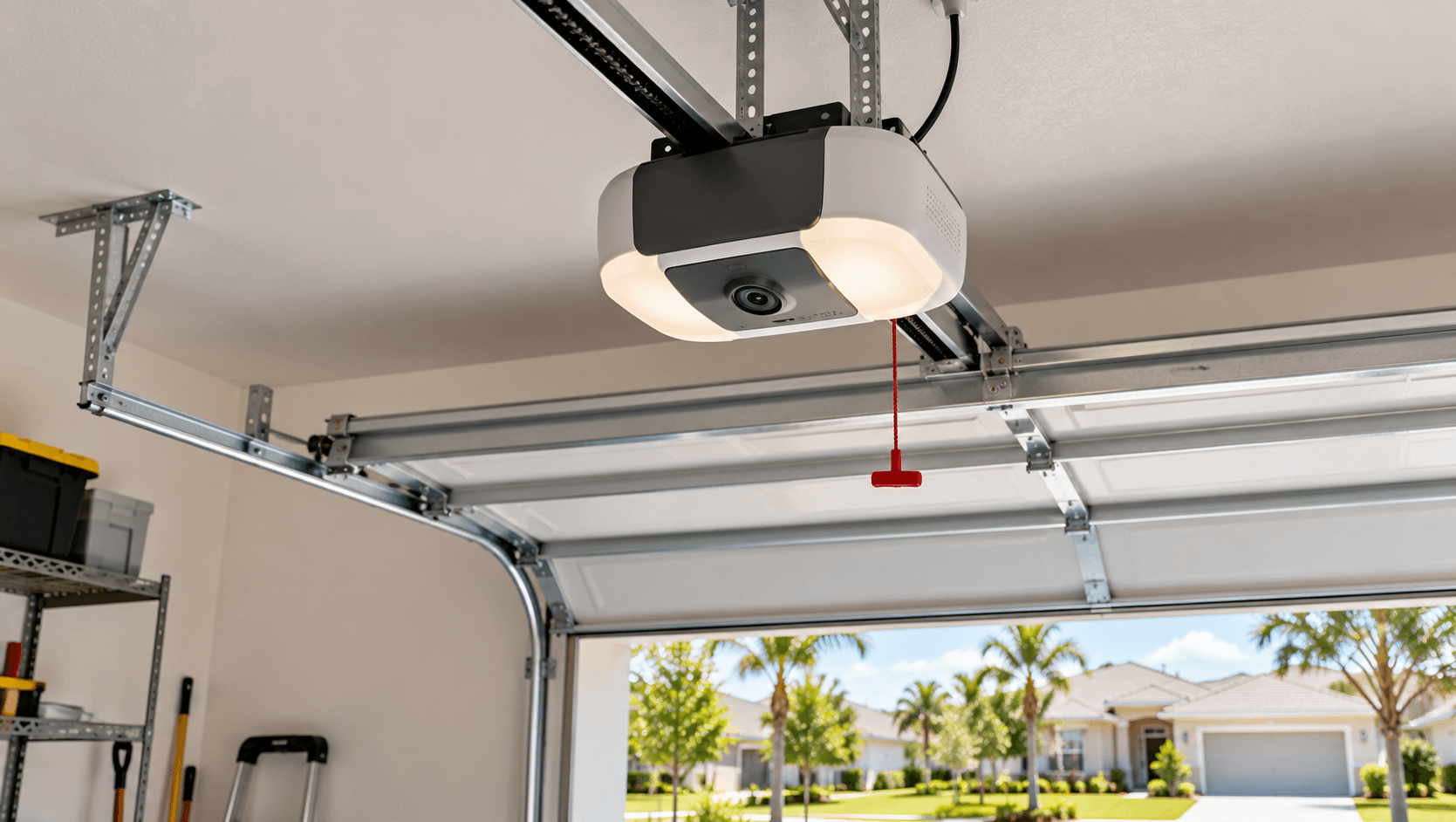 Garage door opener with camera inside a Coral Landings garage