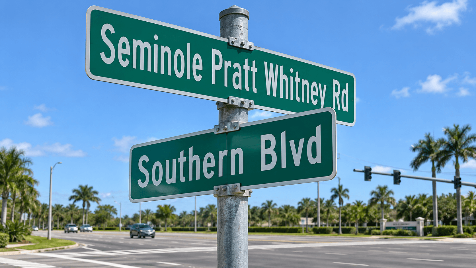 Seminole Pratt Whitney Road Southern Boulevard intersection sign graphic