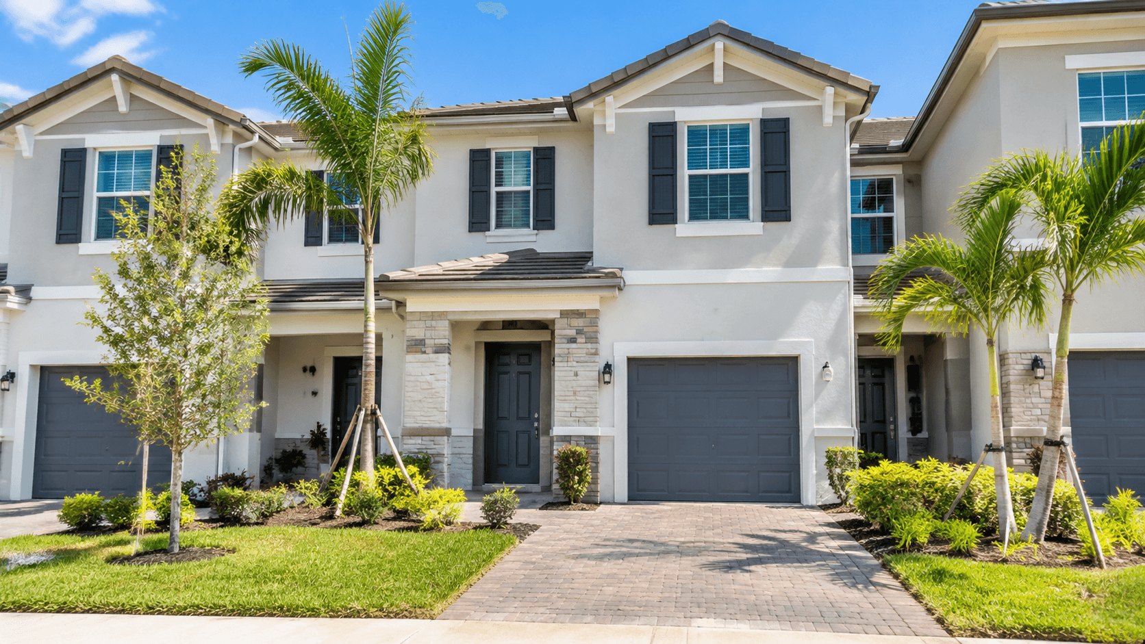Front of a finished Central Park Townhomes townhome in Port St Lucie
