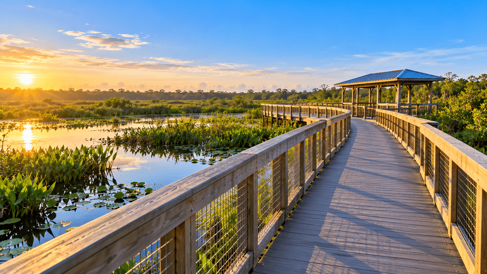 Elevated boardwalk over the wetland at Green Cay Nature Center