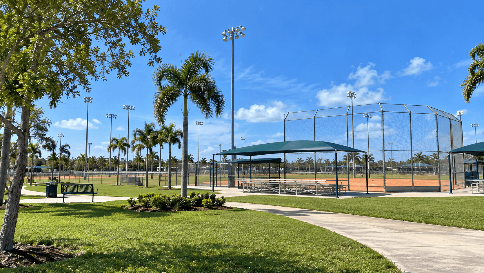 Ball fields at Harris Field Park in Homestead, Florida