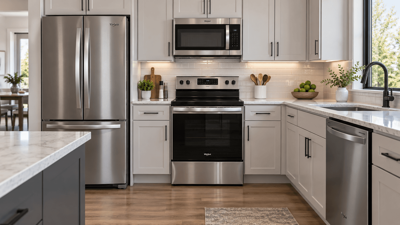 Stainless Whirlpool kitchen appliance package in a Hendrix Reserve home