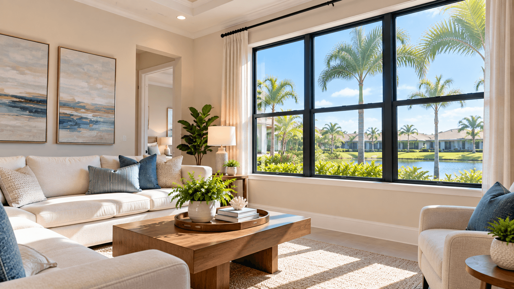 Impact-resistant window in the living room of a new Florida home