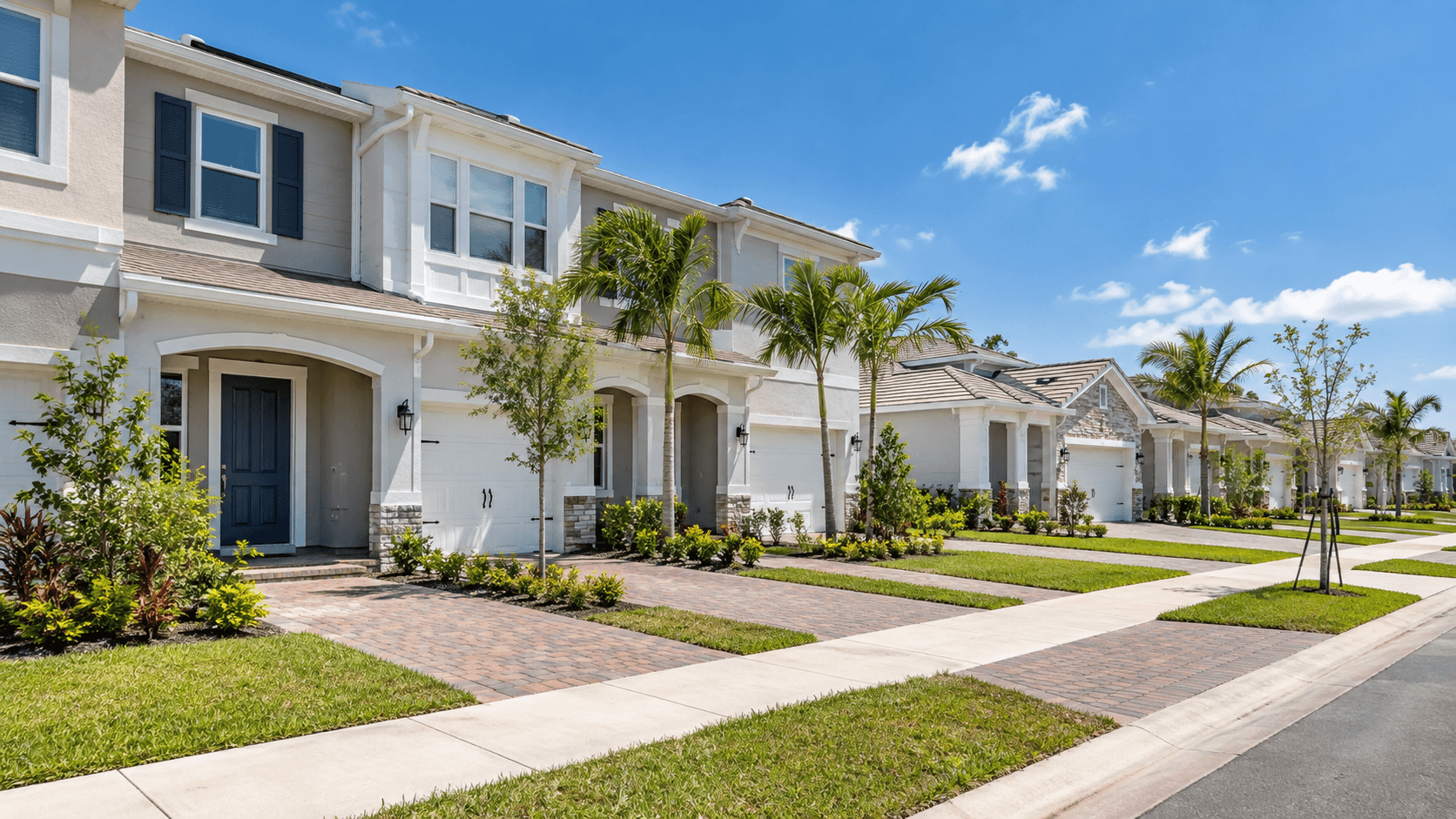 Front of finished homes at Juniper Cove in Homestead