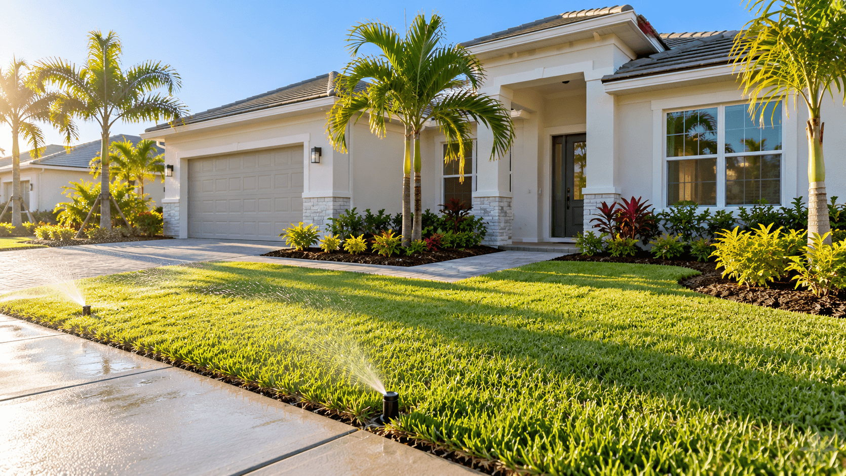 Sodded front yard with sprinkler heads at a Brystol at Wylder home