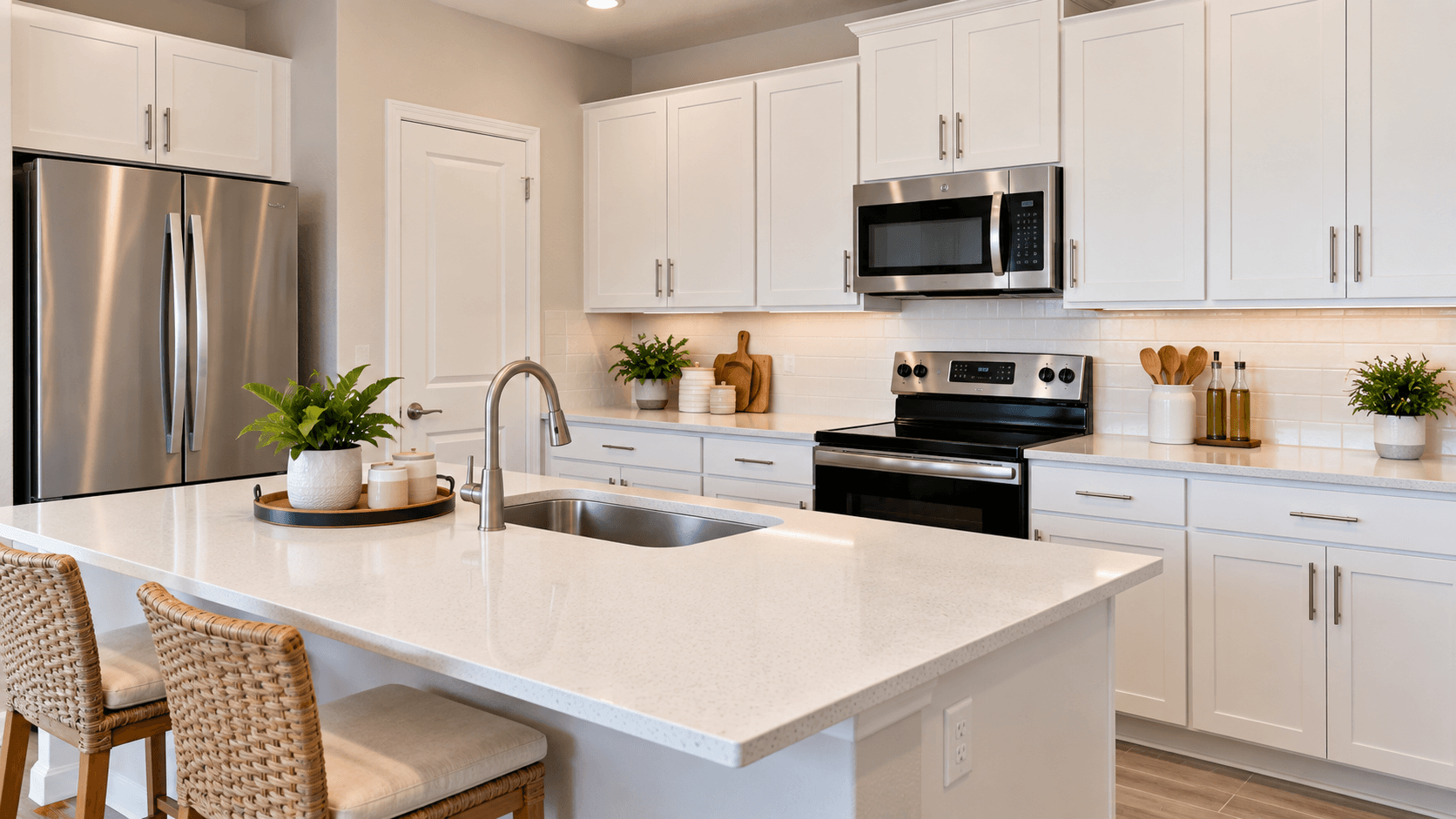 Kitchen in a Delray Trails villa with cabinets and a smooth-top range