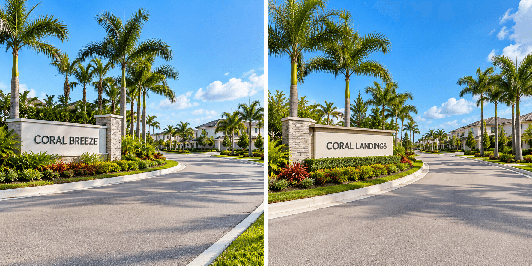 Entrances to Coral Breeze and Coral Landings in Homestead, FL