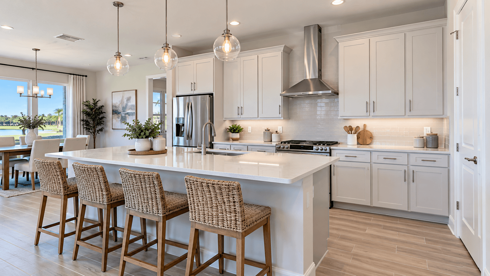 Kitchen with Shaker cabinets and quartz counters in a Lennar home at Glynlea