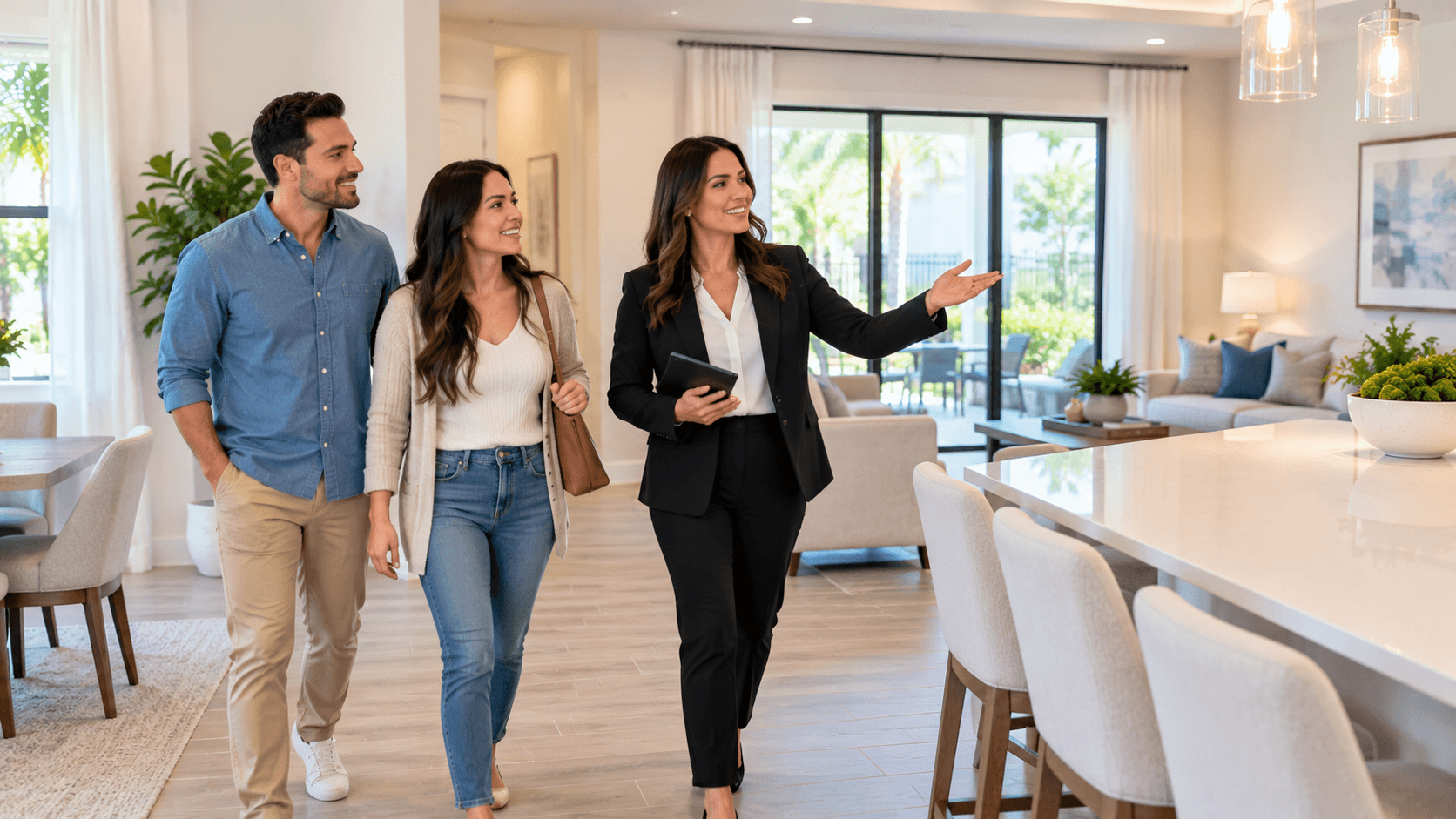 Buyers touring a new construction home