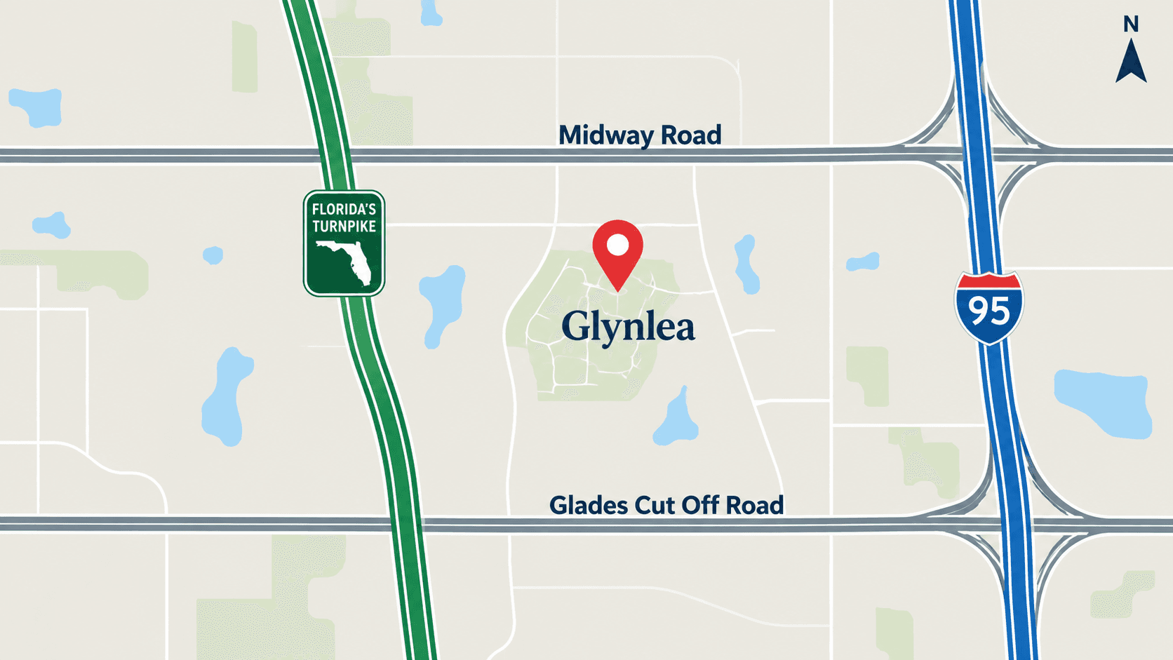 Map of Port St. Lucie roads around Glynlea Country Club and Wylder