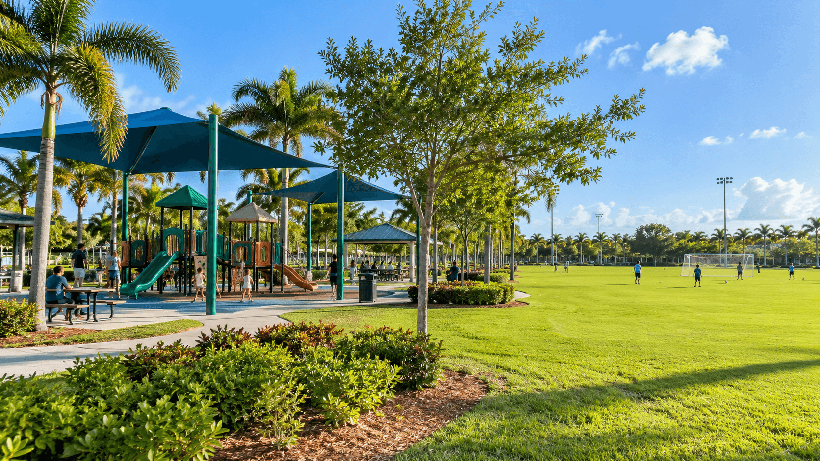 Playground and soccer field at Mayor Roscoe Warren Municipal Park in Homestead