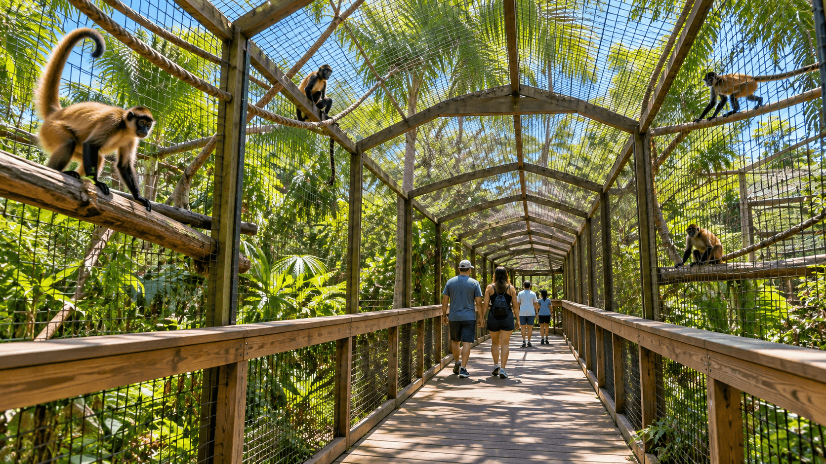 Caged visitor walkway at Monkey Jungle in Miami-Dade County