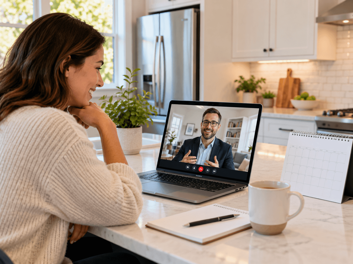 home buyer on video call with lender about rate lock