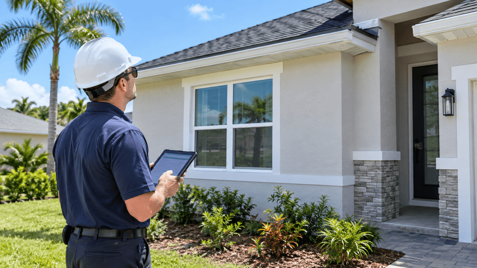 Inspector performing a new construction home inspection in Florida