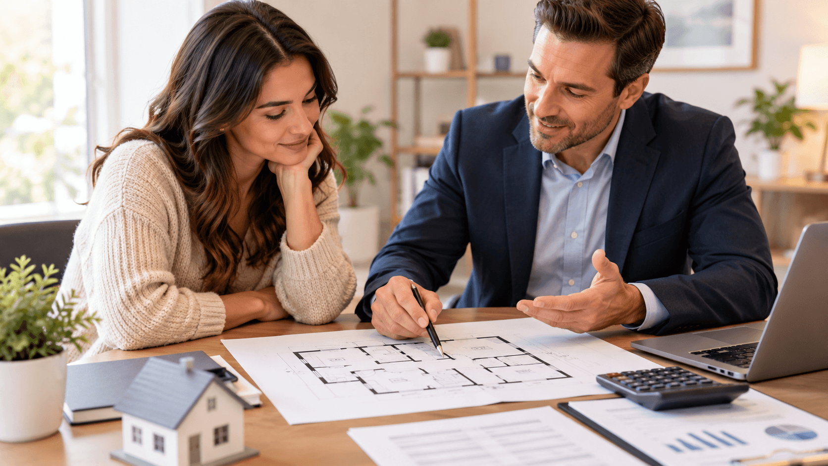 Buyer discussing new-home financing with a loan officer