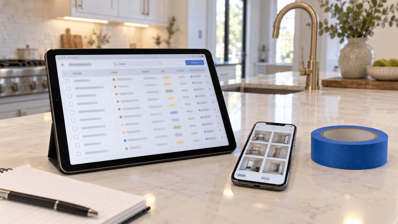New construction punch list with numbered photos and statuses