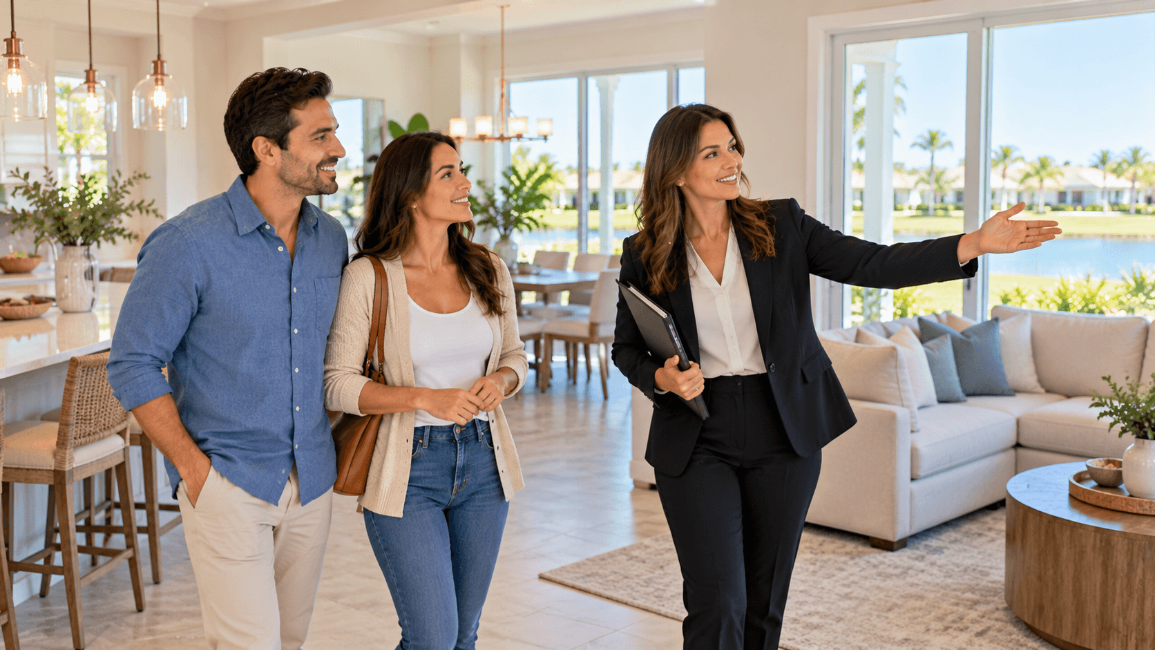 Couple reviewing a new home room layout