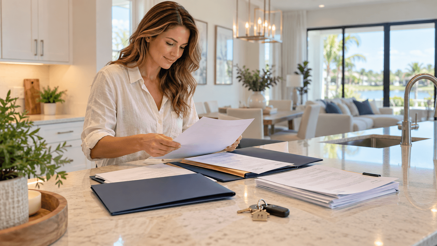 Homeowner organizing warranty and closing records