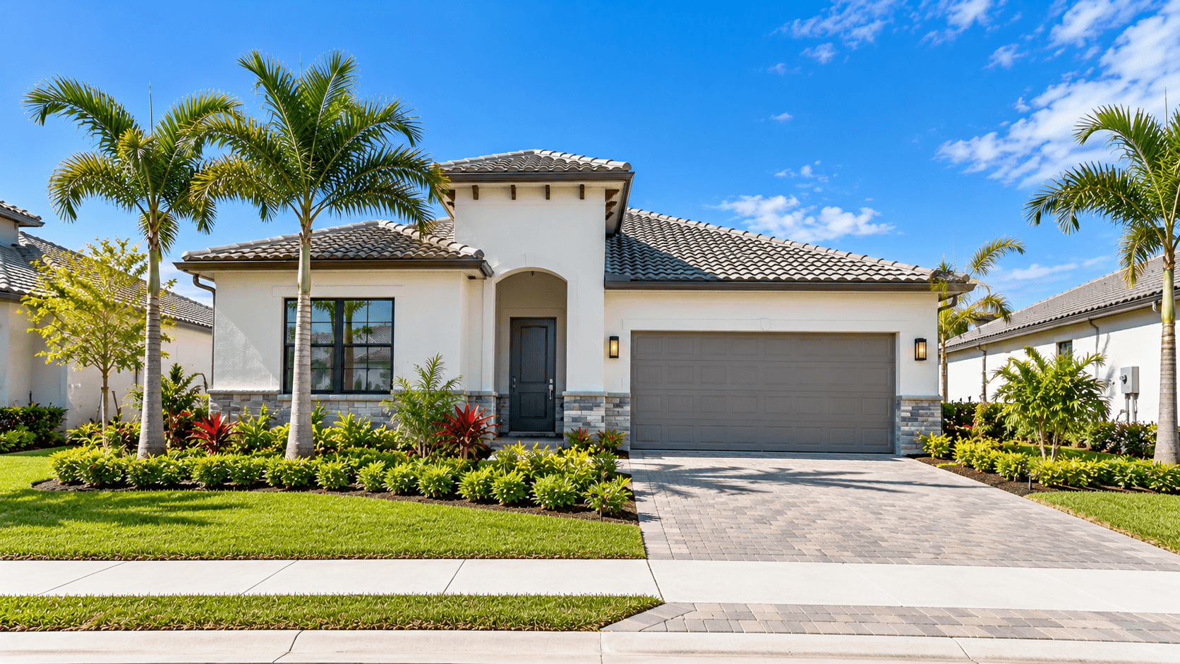 Front of a new Lennar single-family home at Heron Pointe in Miami-Dade County, Florida