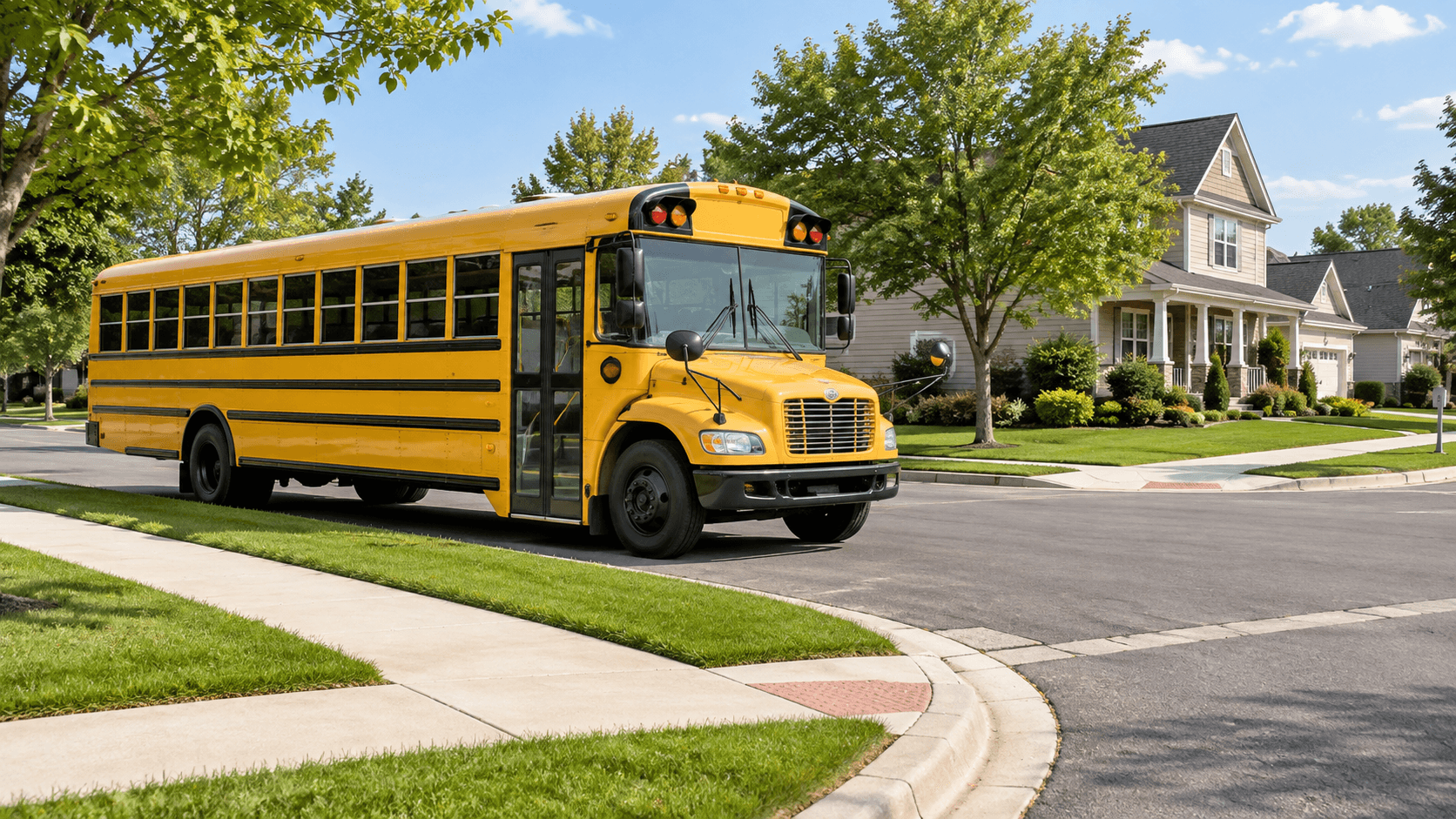 A school bus stopped at a neighborhood street corner in Florida