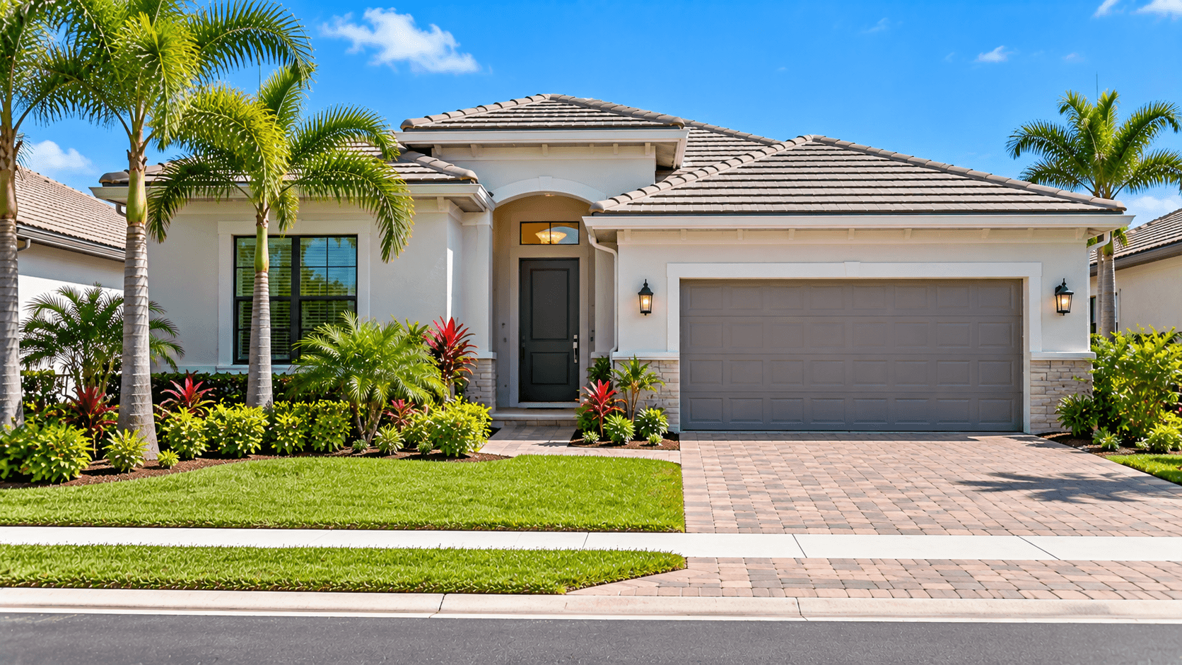 Front of a Lennar two-story home at Parkland Royale in Parkland, FL