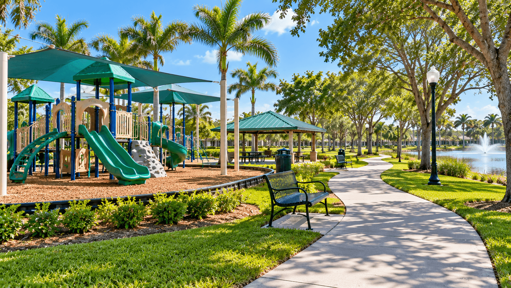 Playground and walking path at Mayor Roscoe Warren Municipal Park in Homestead