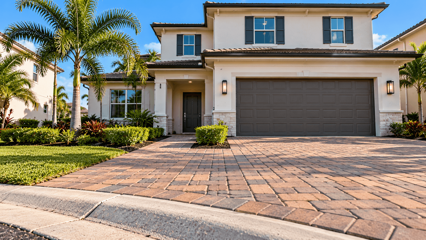 Brick paver driveway and walkway at a Lennar home in Sunstone, Homestead