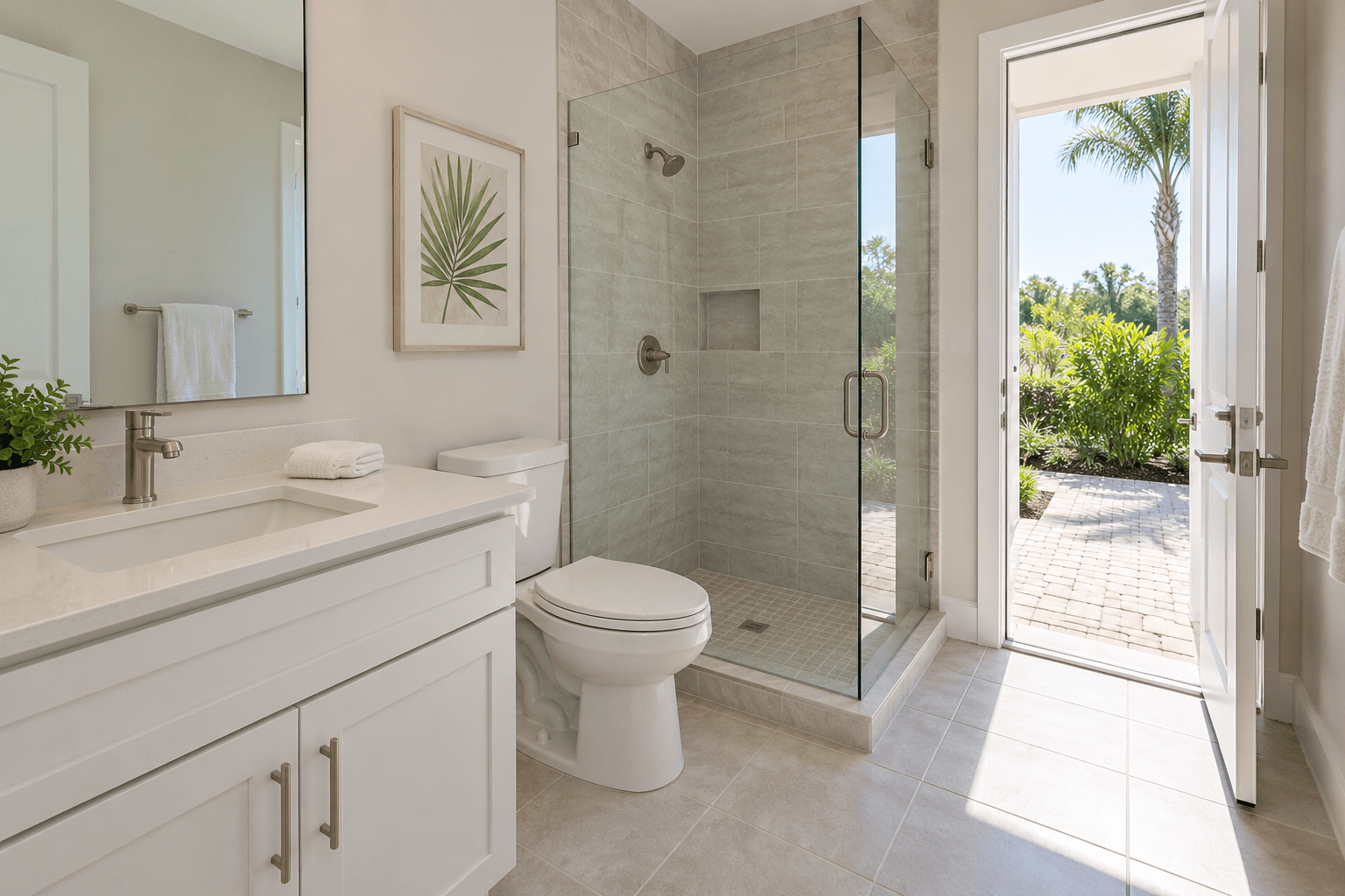 First-floor bath with patio access in the Lumio plan at Sunstone