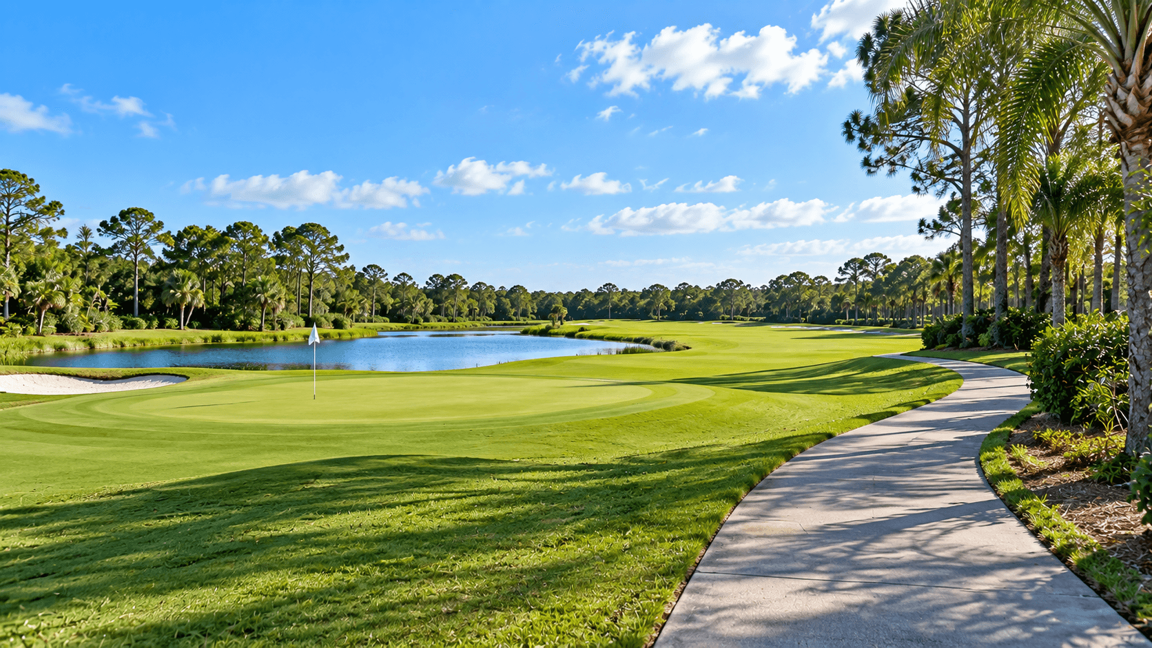 Fairway and green at The Saints golf course in Port St. Lucie