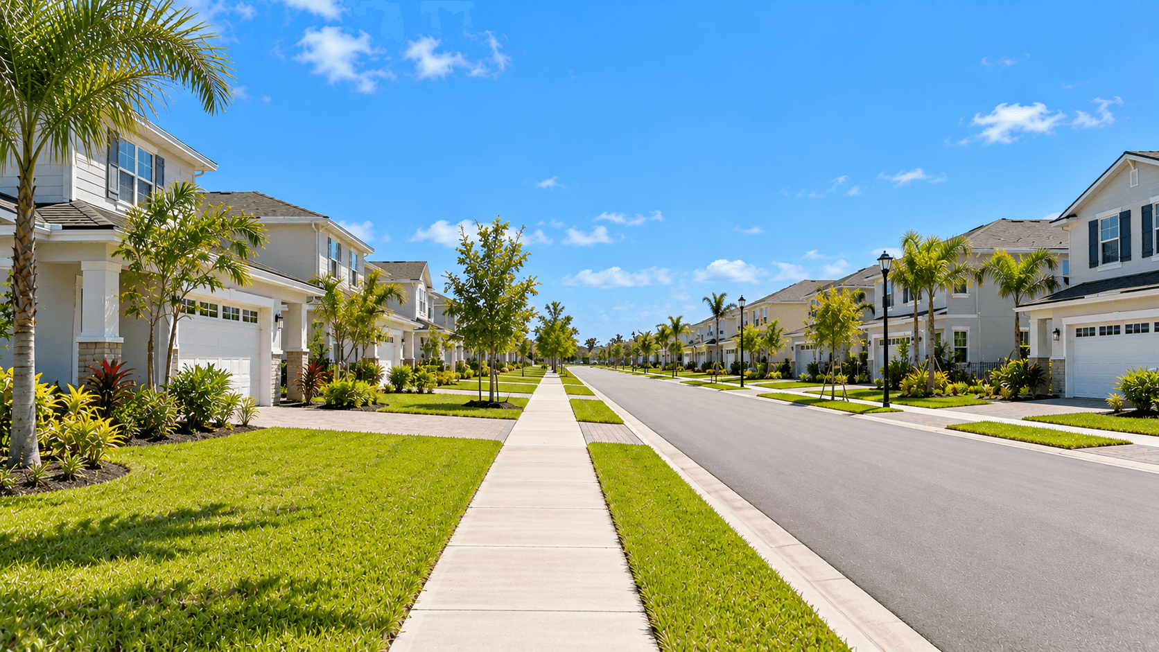 Residential street in Port St. Lucie in daylight