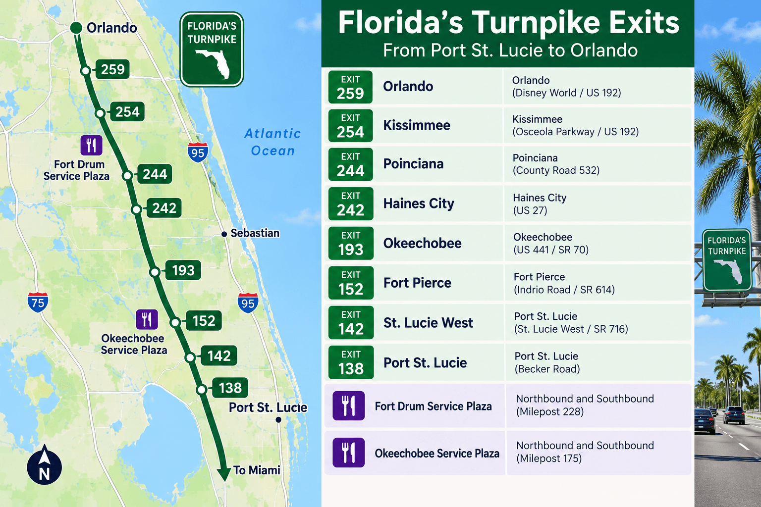 Florida's Turnpike exits from Port St. Lucie to Orlando