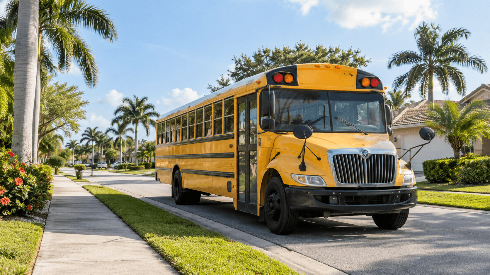 School bus stopped on a suburban street in Florida