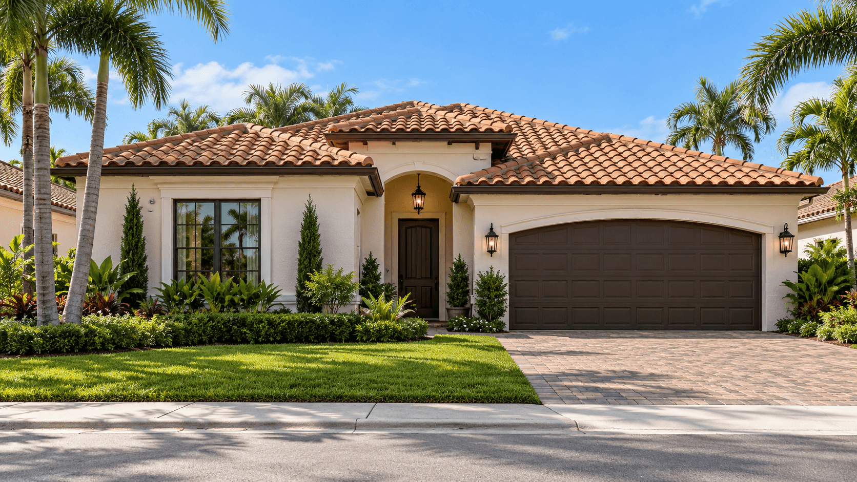 Front exterior of the one-story Amber plan at Sunstone in Homestead